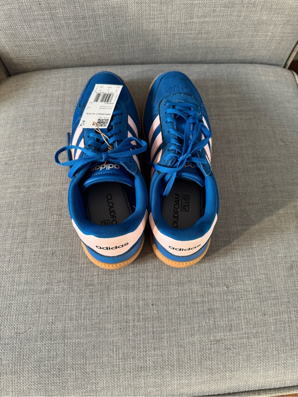 adidas Women's Sneakers Blue with Pink Stripes and Gum Sole - Picture 2 of 7